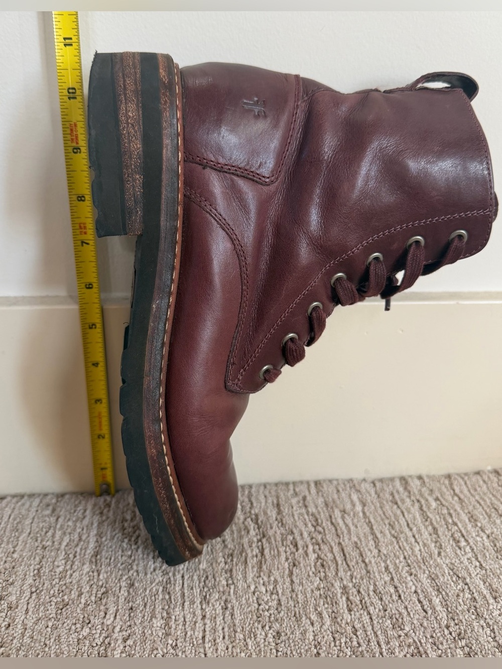 Frye Women's Burgundy Leather Combat Boots - Picture 9 of 10